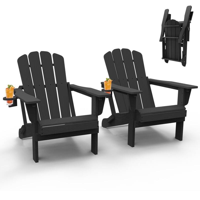 Domi Folding Adirondack Chair,Wooden Textured with Cup Holder,HDPE