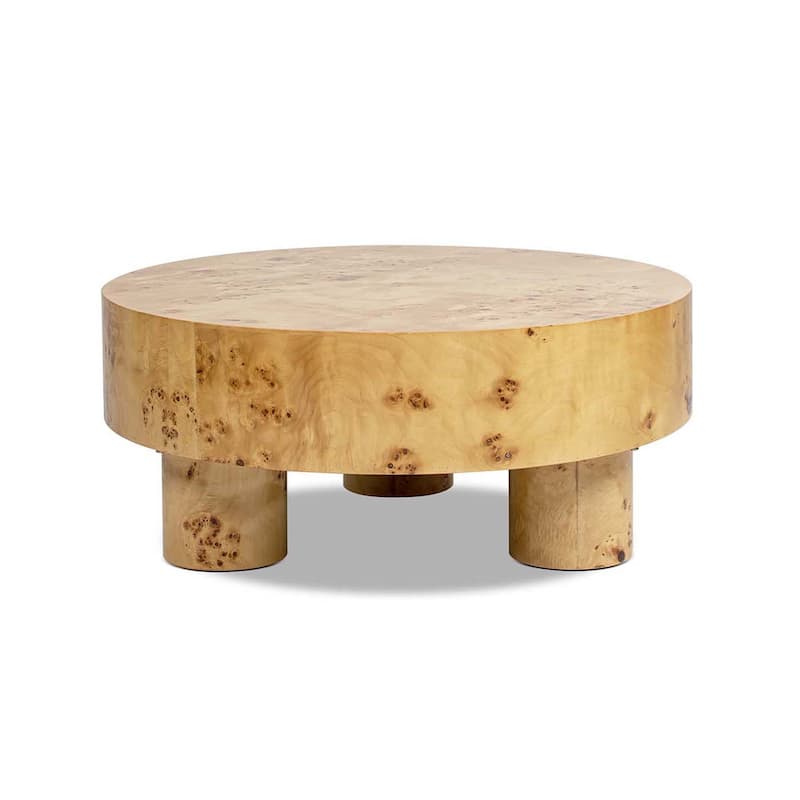 Nebula 35.5" Burl Wood Round Coffee Table with Pillar Legs