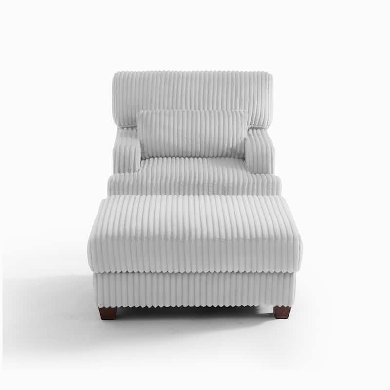 Modern Oversize Plush Corduroy Accent Chair Chaise Lounge with Storage Ottoman