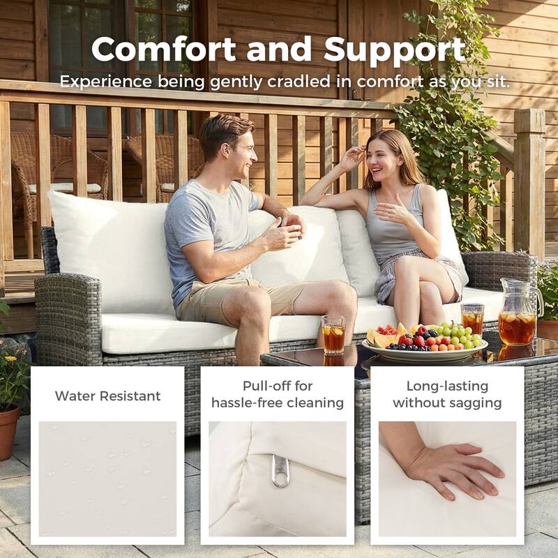 7pcs Wicker Patio Conversation Set Seating Loveseat Sofa with Ottomans