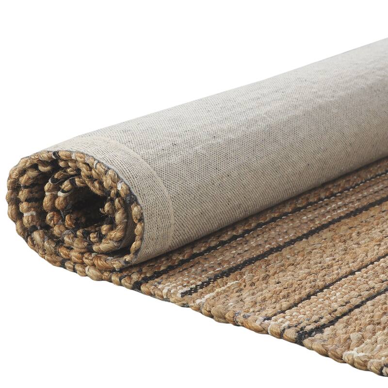 Sevita Nevaeh Tan/Black Striped Handmade Jute Blend Farmhouse Indoor Area Rug