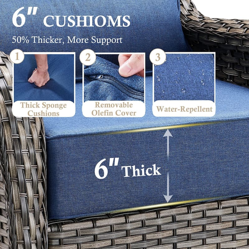 Arcadia 5-Piece Wicker Patio Set with 4 Swivel Glider Chairs and Square All-Iron Fire Pit