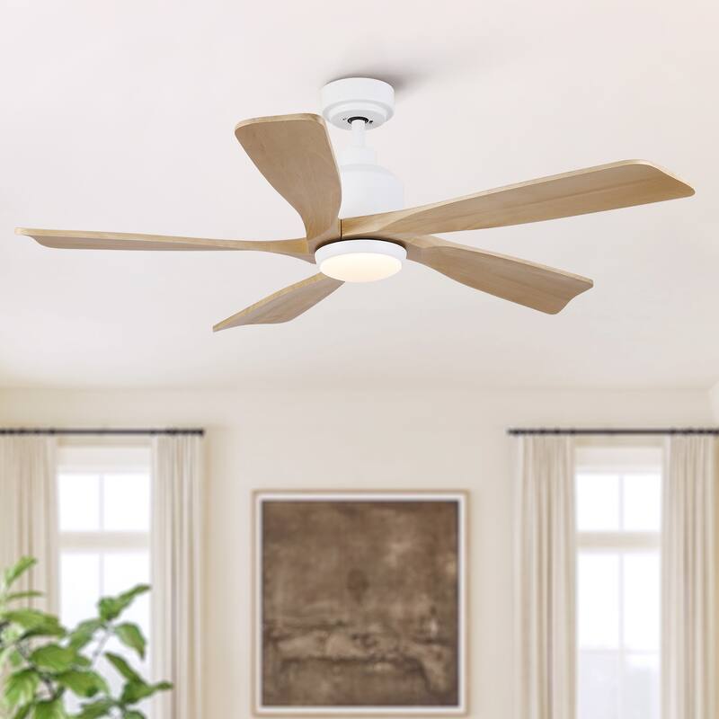 52 inch Natural Style Cozy Solid Wood White Ceiling Fan with Light, Quiet DC Motor - White