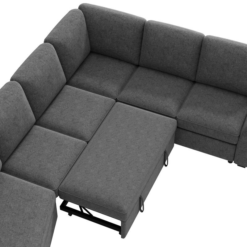 129.5" Sectional Sleeper Sofa with Pull-Out Bed Modern L-Shape Couch Bed