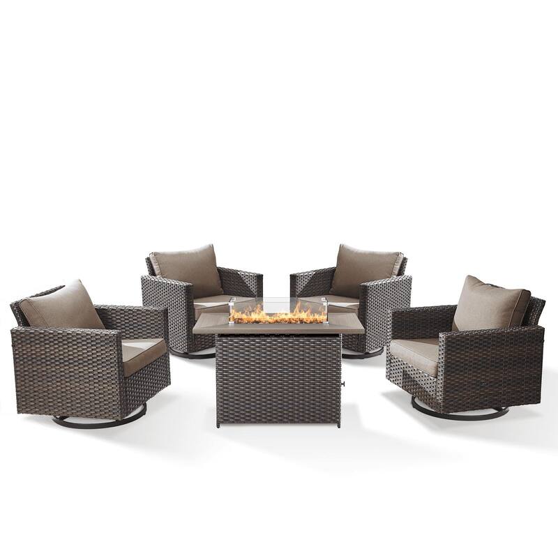 4 Swivel Chair with Fire Pit Table Brwon-Grey - Brown
