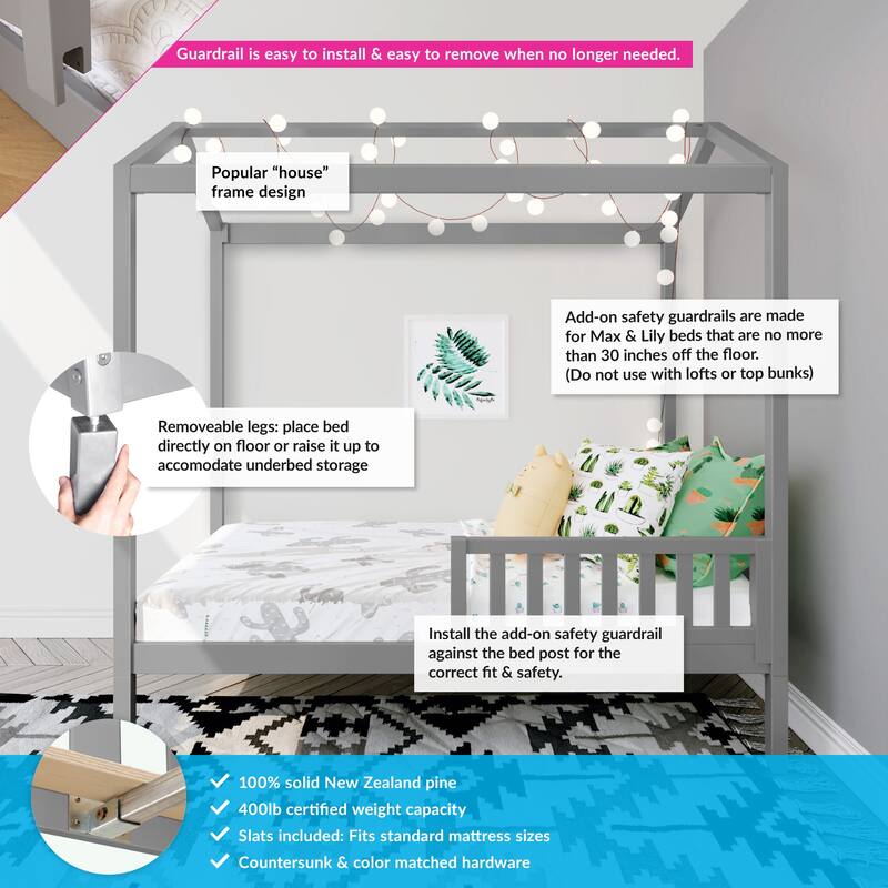 Max and Lily Twin House Bed with Guard Rail