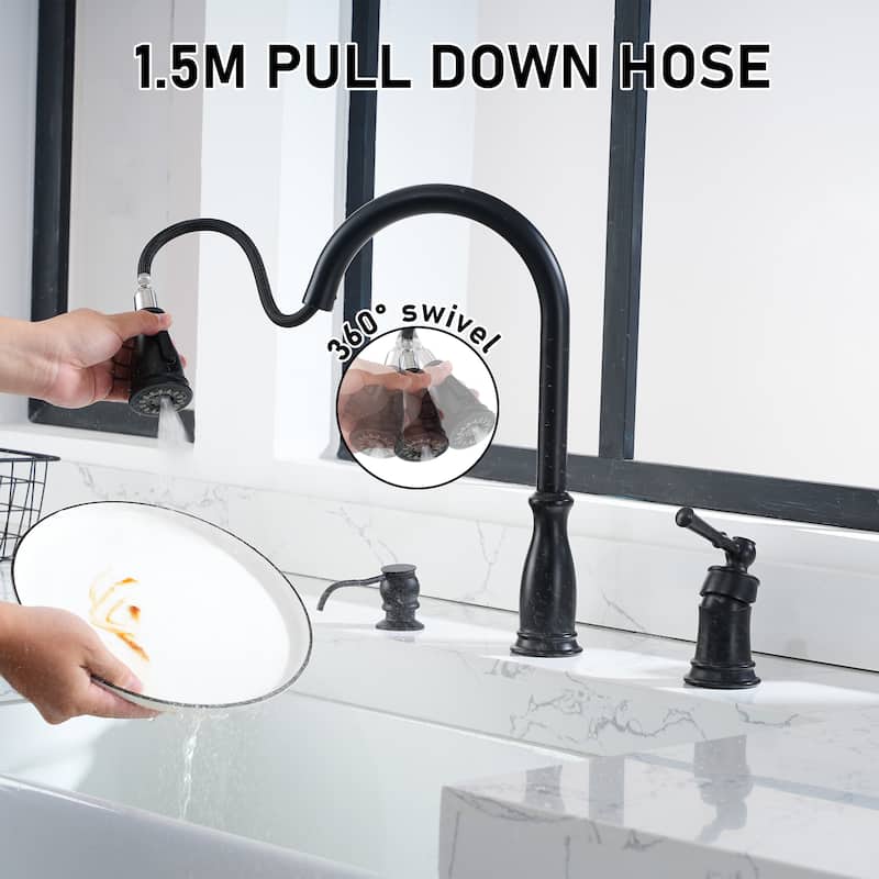 Clihome 3 Function Widespread Single Handle Kitchen Faucet