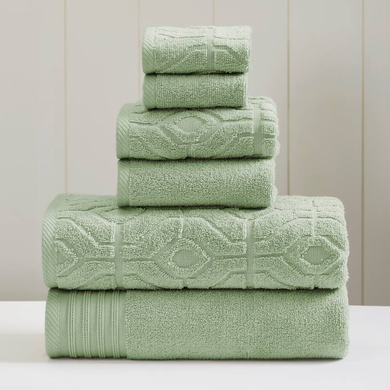 Modern Threads 6-Piece Yarn Dyed Diamond Gate Jacquard Towel Set - Seafoam