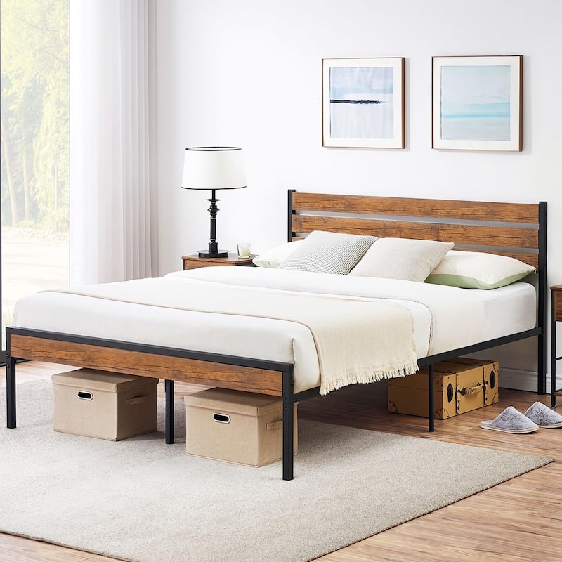 Bed Frame with Wood Headboard