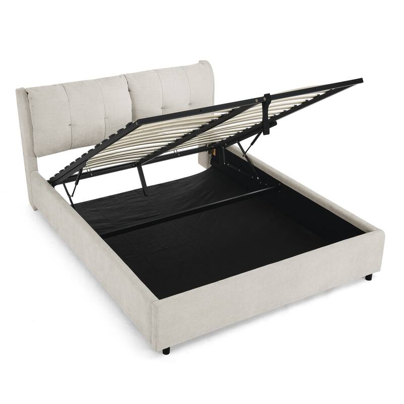 Queen Size Storage Upholstered Hydraulic Platform Bed with Integrated Headboard, Chenille Fabric, Gray