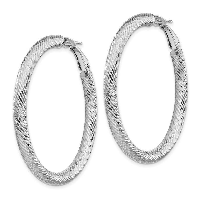 Curata 14k 4x35 White Gold Sparkle Cut Round Omega Back Hoop Earrings - 45.75x45.75mm Wide 4mm Thi
