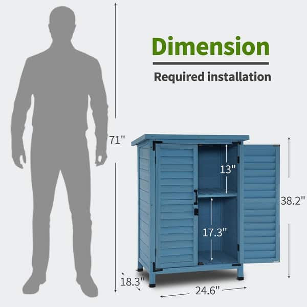 dimension image slide 3 of 6, MCombo Small Outdoor Storage Cabinet Shed with Double Doors (24.6" x 18.3" x 38.2"), Wooden 0985