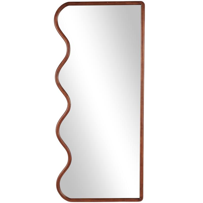 Brown Wood Wavy Room Wall Mirror