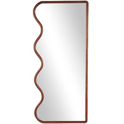 Wood Abstract Wavy Wall Mirror - Brown - Roche River Decor