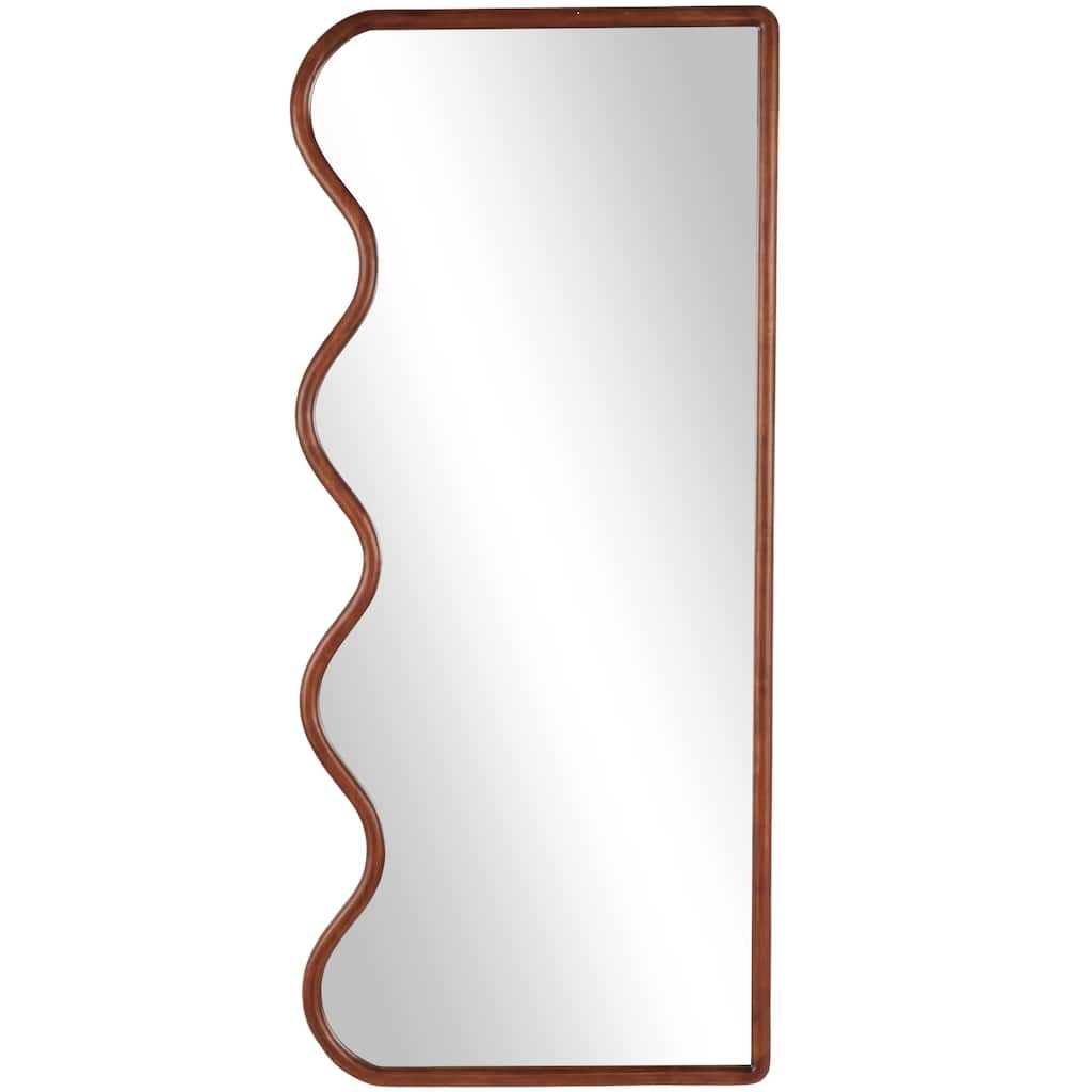 Wood Abstract Wavy Wall Mirror - Brown - Roche River Decor