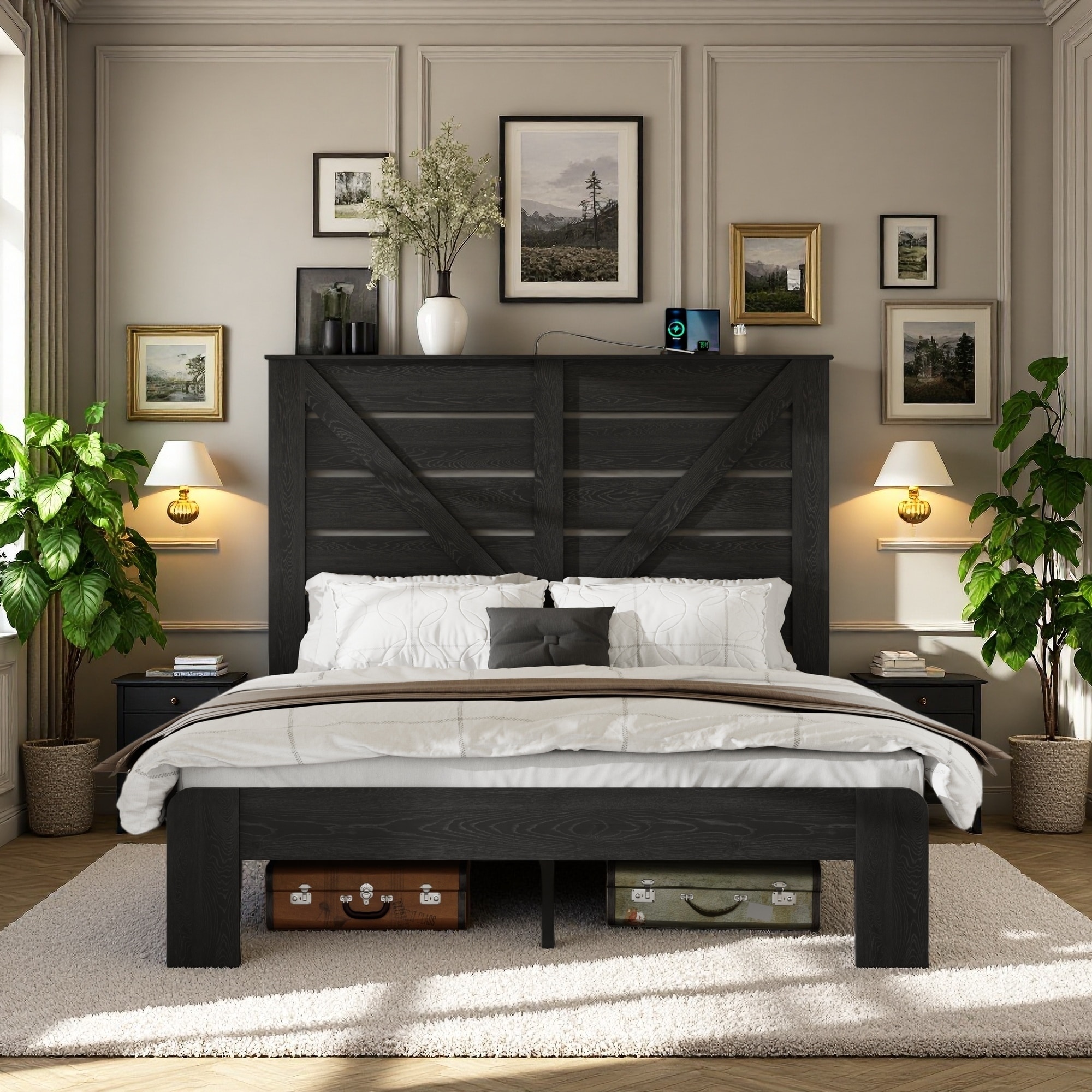 Wood Platform Bed Frame with Headboard