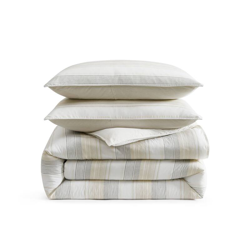 Tommy Bahama Canal Island Stripe Cotton Reversible Comforter (Grey, 3 Piece)