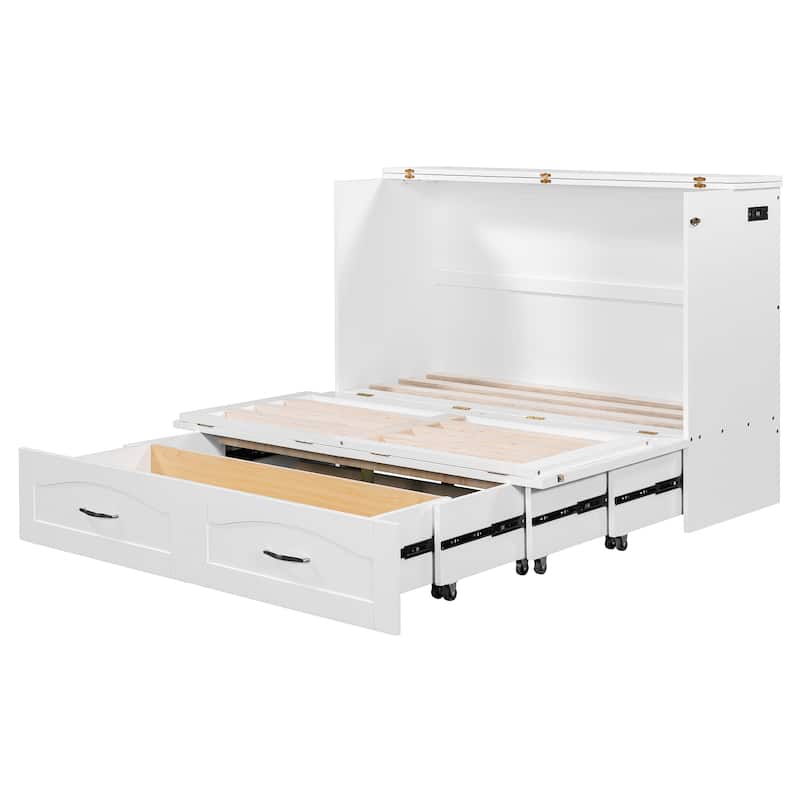 Roomfitters Full Size Storage Murphy Bed with Built-in Drawers and Foldable Design