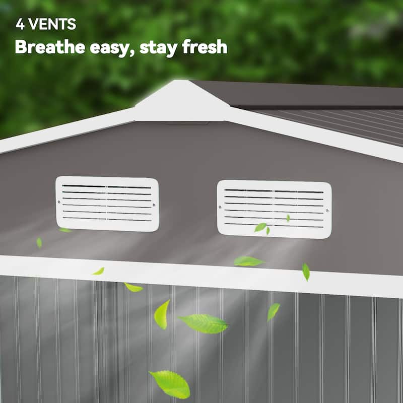 Outsunny 9' x 6' Outdoor Storage Shed, Garden Tool Metal Shed with Foundation Kit, Double Lockable Door