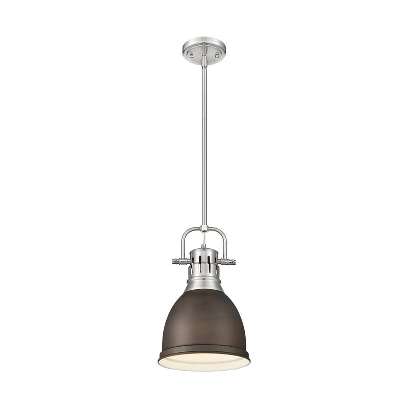 Yep by Golden Lighting Duncan 1-light 9in Rod Hung Pendant in Pewter and Rubbed Bronze shade