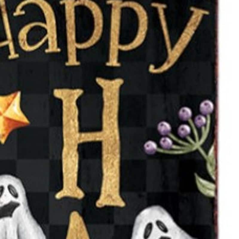 HomeRoots 36" Black Gold Orange And Purple Solid Wood Happy Halloween Ghost Porch Sign