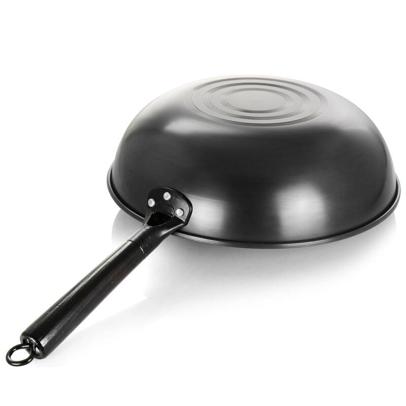 13 Inch Heavy Gauge Carbon Steel Wok in Black