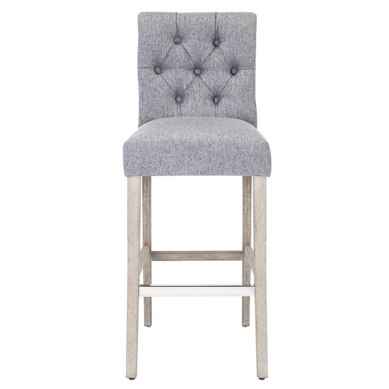 Carter 29" Button Tufted Bar Stool (Set of 2) Antique Gray Finish