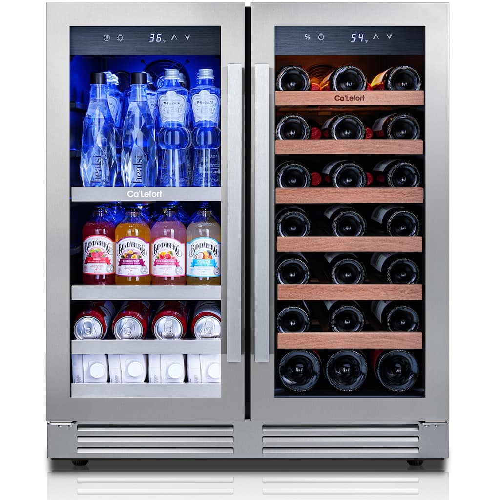 30 in. Beverage & Wine Cooler Dual Zone, 33-Bottles and 80 Cans Built-in Fridge with French Door