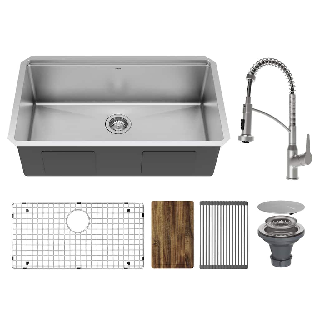 Elite 32" Undermount Workstation 16 Gauge Single Bowl Stainless Steel Kitchen Sink with Scottsdale Pull-Down Faucet