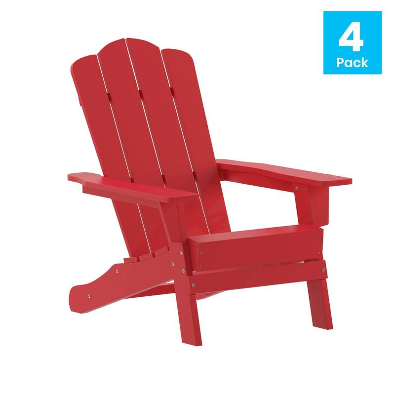 Set of 4 Commercial All-Weather Adirondack Chairs with Cupholders