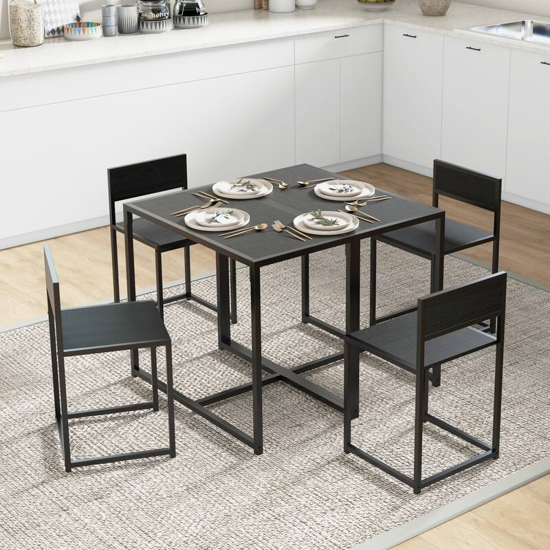 HOMCOM Industrial 3-Piece Dining Table and 2 Chair Set for Small Space in the Dining Room or Kitchen - 35.5" L x 18.5" W x 30" H