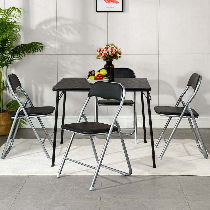 Homy Casa Set Black Folding Dining Chairs, Metal Frame PVC Seat - BLK - Set of 4