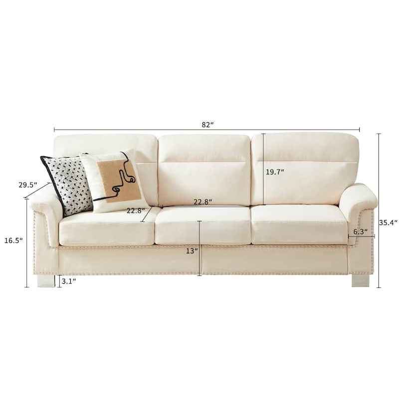 84.2" Modern Snowfleece Fabric 3-Seater Sofa with Nailhead Trim