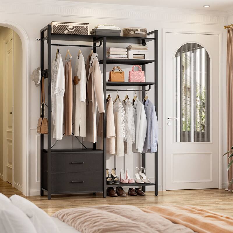 Garment Rack Heavy Duty Clothes Rack Free Standing Closet Organizer with Shelves and 2 hanging Rods