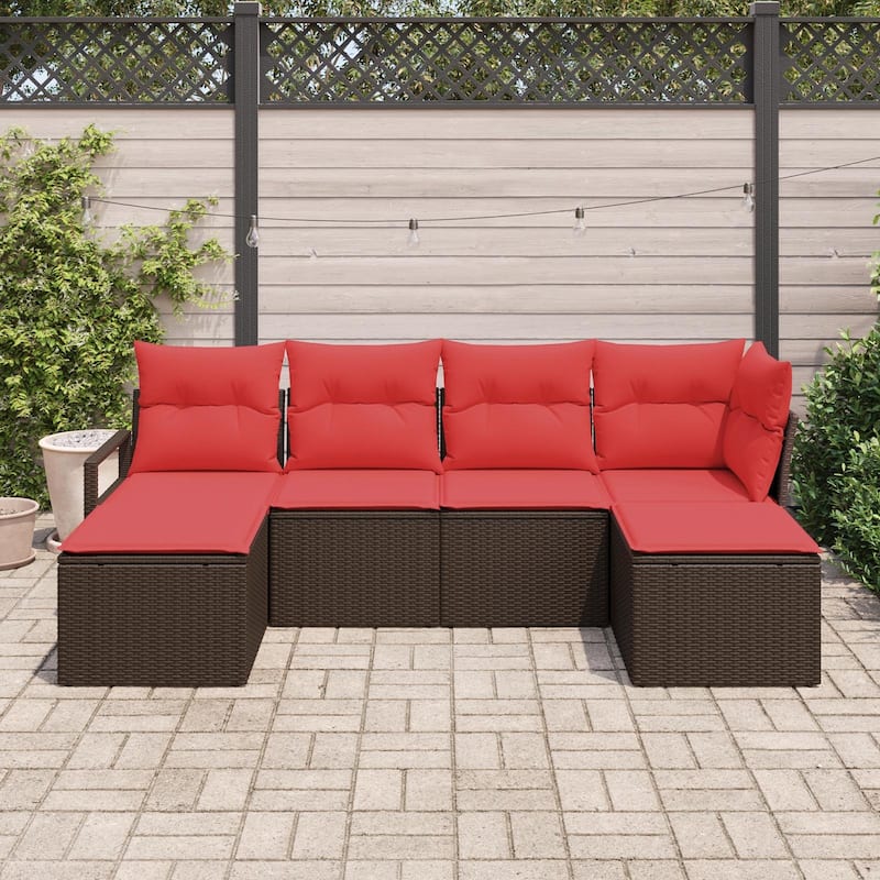 vidaXL 6 Piece Garden Sofa Set with Cushions Brown/Grey/Black Poly Rattan - 90.6×24.4×27.2