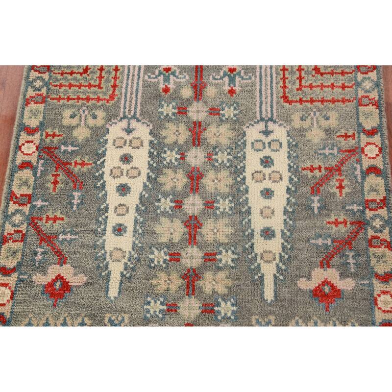 Hand Knotted Oriental 100% Wool Carpet Traditional Geometric Greys & Charcoal Heriz (serapi) Area Rug - 5' 11'' X 2' 7''