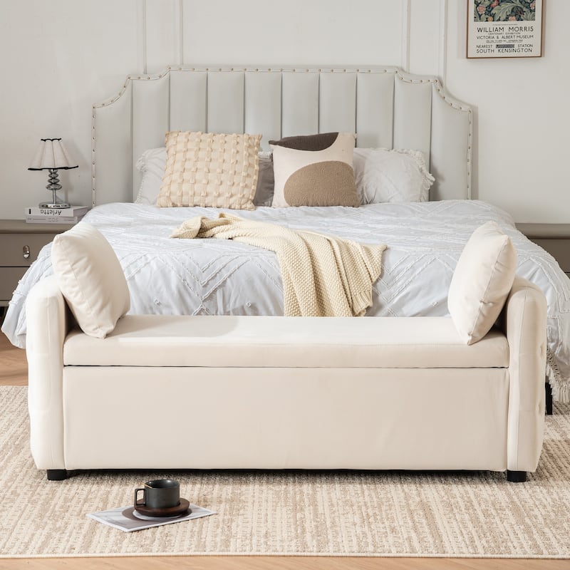 Storage Bench for Bedroom, 60" End of Bed Bench for King Size Bed Modern Upholstered Long Bench with Tufted Arm