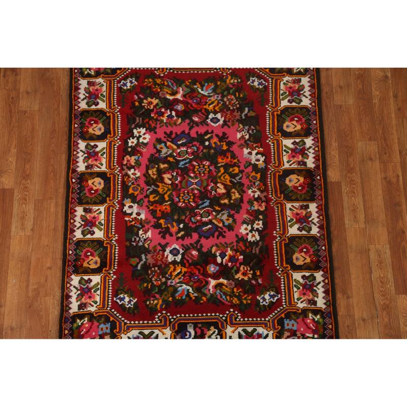 Hand Knotted Oriental 100% Wool Carpet Traditional Floral Pink Bakhtiari Area Rug - 4' 10'' X 3' 6''