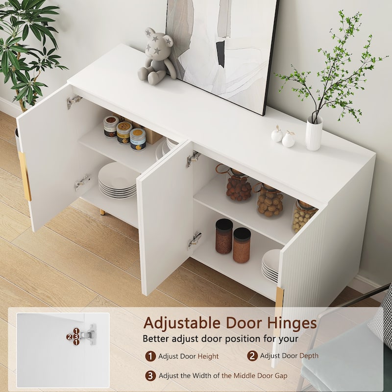 Buffet Cabinet with Fluted Decorative Doors, Wood Sideboard Cabinet with Metal Handles, Storage Cabinet with Adjustable Shelves