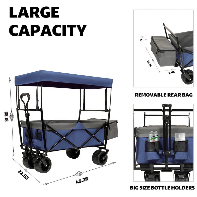 480lb Collapsible Wagon with Canopy & Mosquito Net - 7" All-Terrain Wheels Lightweight Design