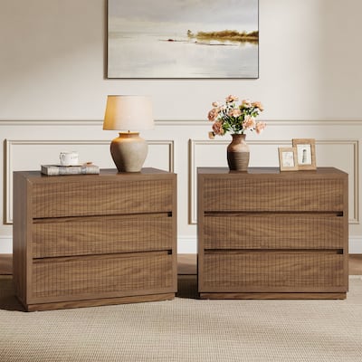 Farmhouse Fluted Nightstand with 3 Drawers