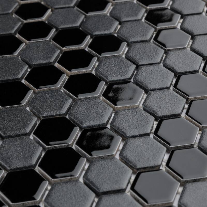 Merola Tile Citi Hex Black 10-1/4" x 11-7/8" Porcelain Mosaic Floor and Wall Tile