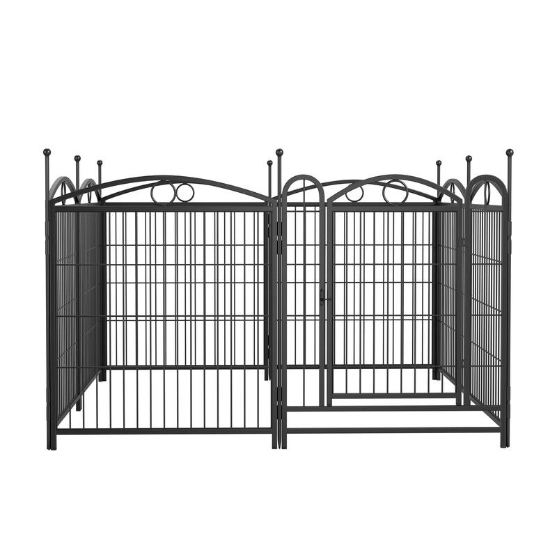 Black Iron Dog Fence Outdoor Pen Modular Rust-Resistant Design - 52” L x 52” W x 32” H