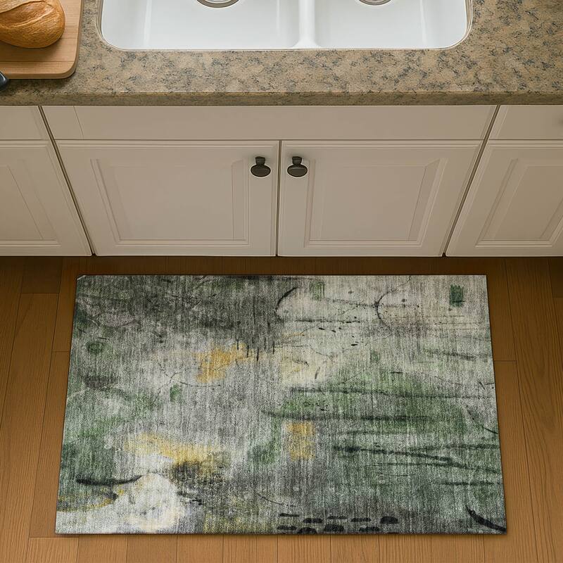 Premium Washable Super Soft Abstract Glam Mayfield Rug - Pewter - 1'8" x 2'6"