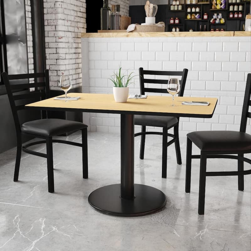 30'' x 48'' Rectangular Laminate Table Top with 24'' Round Table Height Base - 30"W x 48"D x 31.125"H - 30"W x 48"D x 31.125"H - Natural