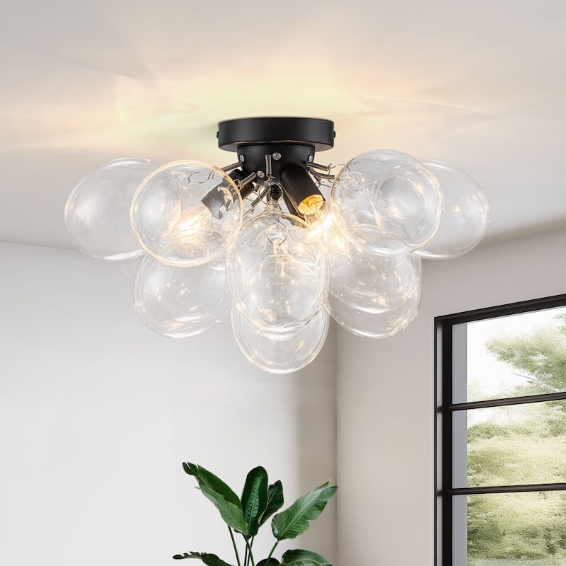 Starsky 3-Light 17in. Contemporary Glass Bubble Semi Flush Mount