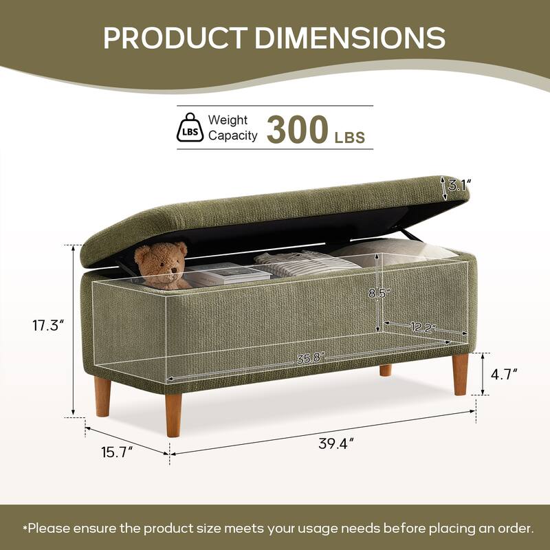 39in Soft Chenille Fabric Storage Ottoman Bench for Bedroom / Entryway Bed Foot / Living Room，Upholstered Entryway Bench