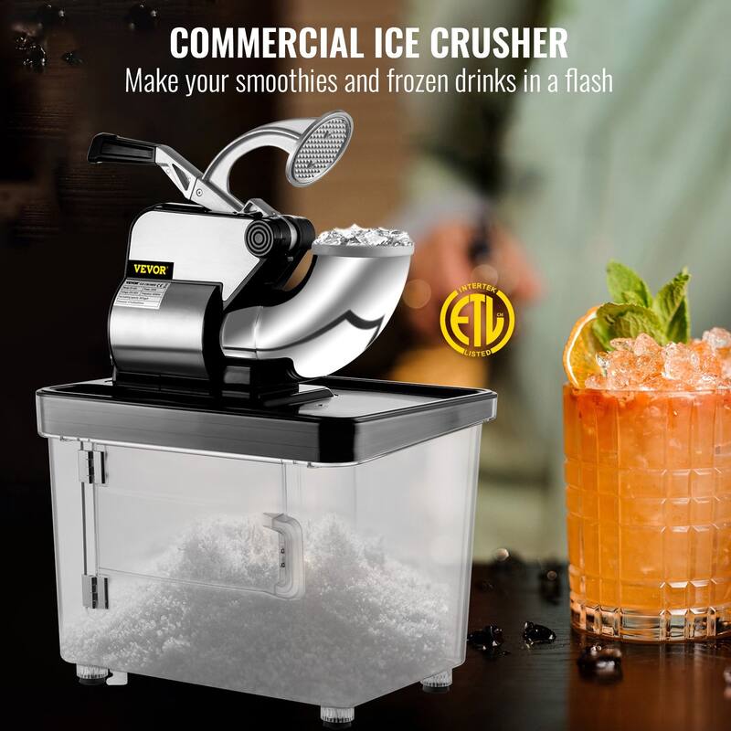 110V Commercial Ice Crusher 440LBS/H, ETL Approved 300W Electric Snow Cone Machine with Dual Blades, with Safety On/Off Switch