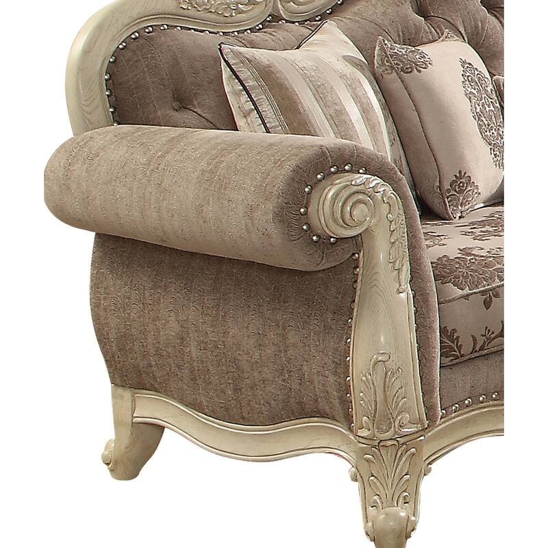 Versaille Gray and Antique White Button Tufted Sofa