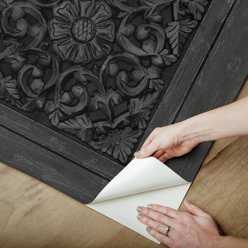 Carved Floral Black Peel and Stick Wallpaper